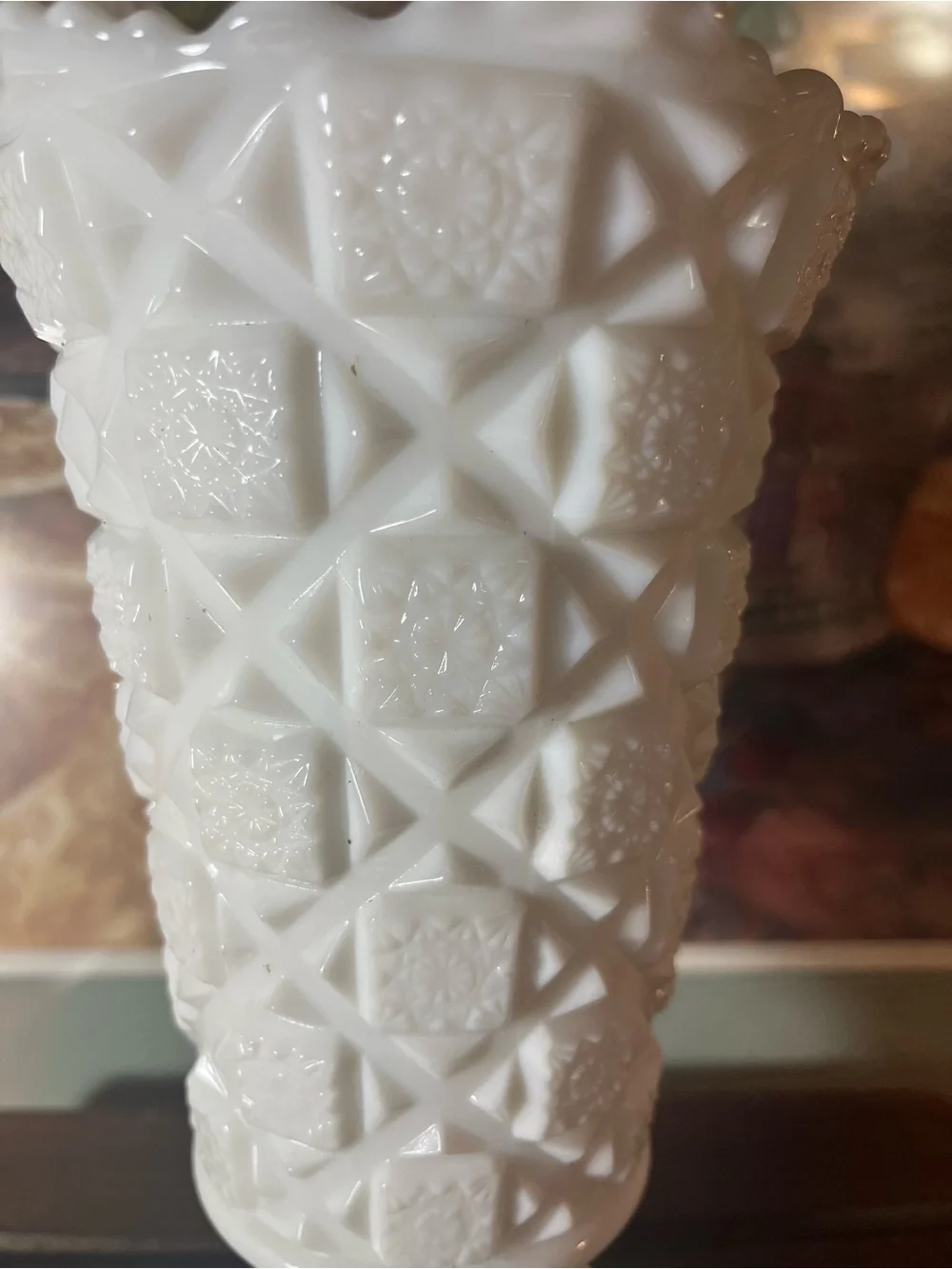 Classic White Milk Glass Pedestal Vase old quilt pattern by Westmoreland
